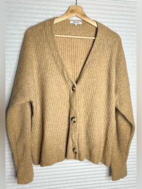Madewell Oversized Cozy knit cardigan sweater Tan Size XL V neck Preppy Academia